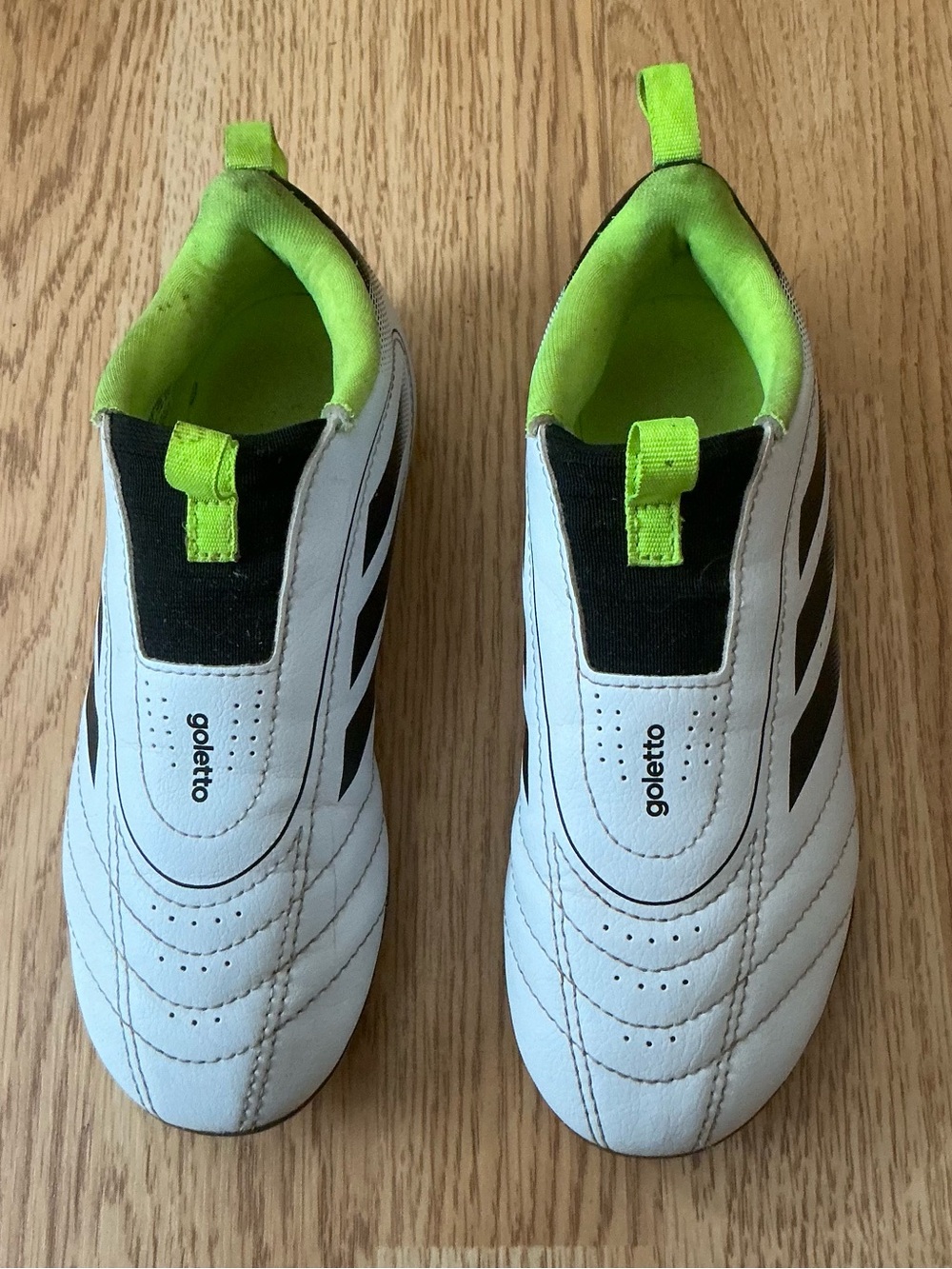 adidas Goletta Kids Slip-On Soccer Shoes in White & Neon Yellow- Size 13